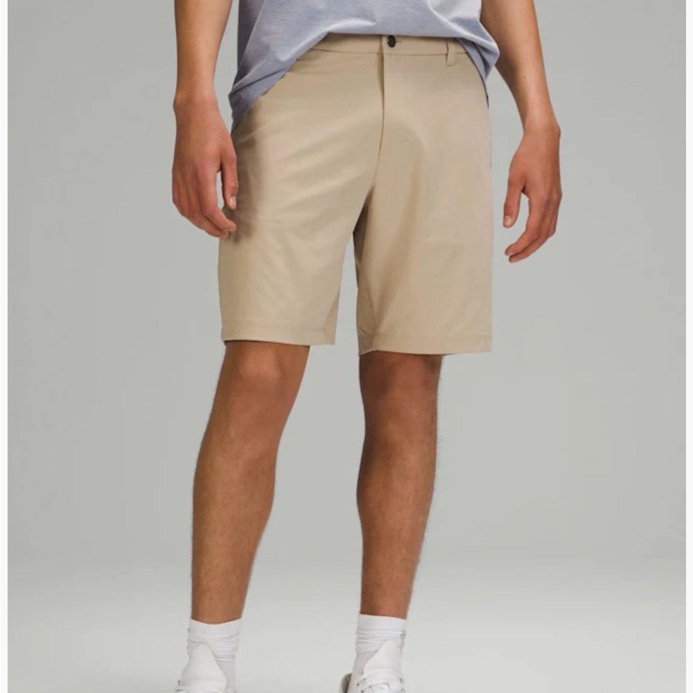 lululemon athletica Men's Flat Front Shorts in Beige